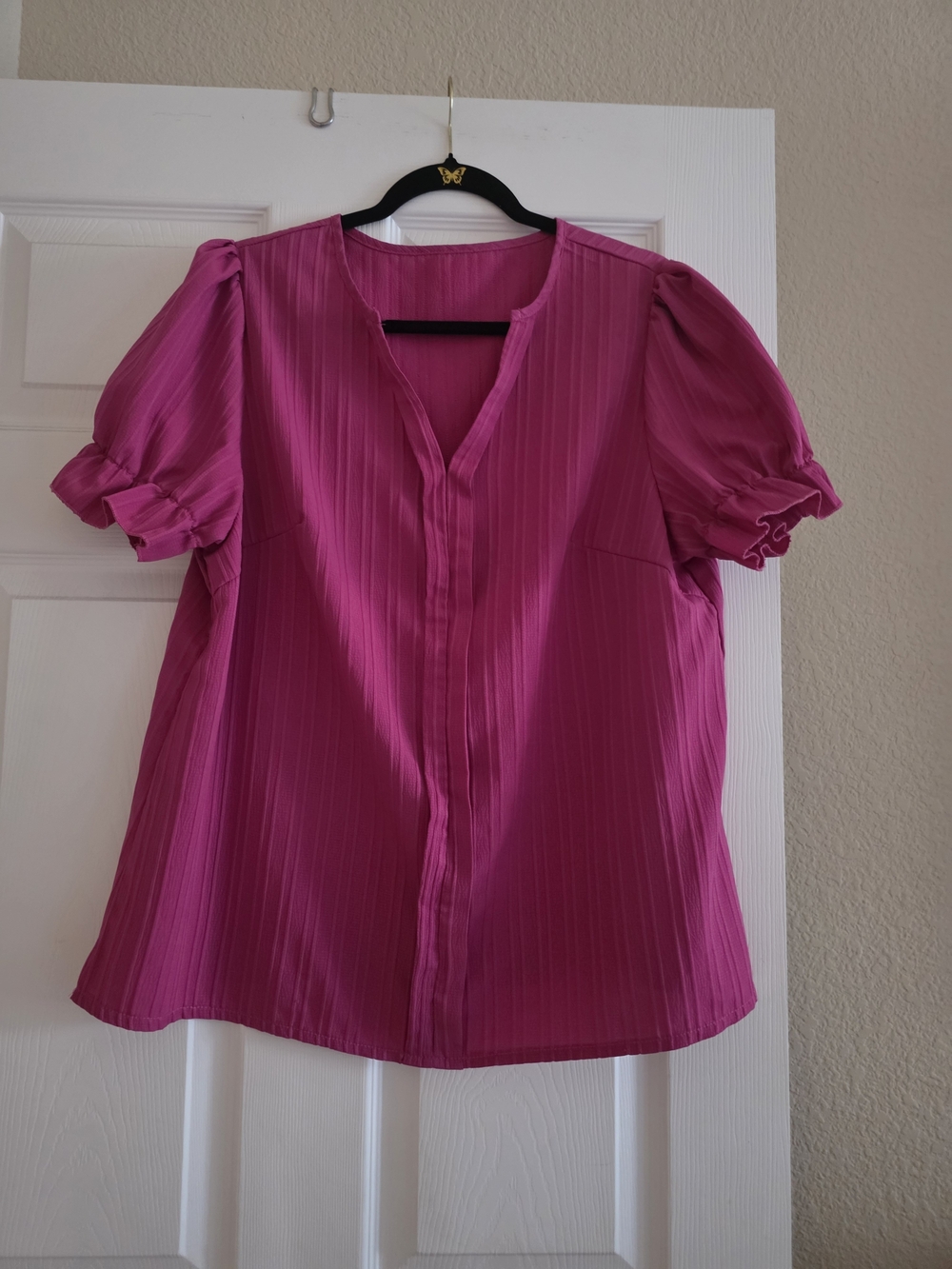 Women's Flutter Sleeve V-Neck Top - Fuchsia